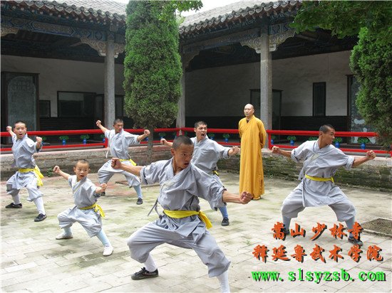 嵩山少林释延鲁武术学院学员正在认真学习少林武术