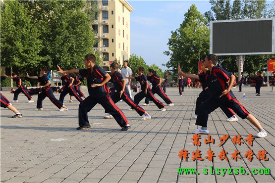 嵩山少林释延鲁武术学院学员正在学习少林功夫