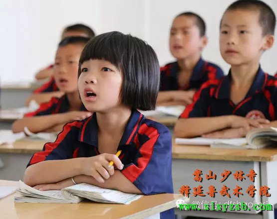 嵩山少林释延鲁武术学院学员正在学习文化课