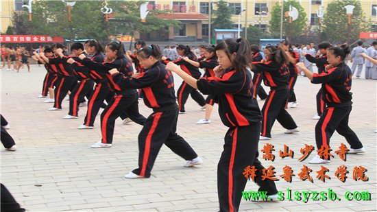 嵩山少林释延鲁武术学院学员正在认真学习少林功夫