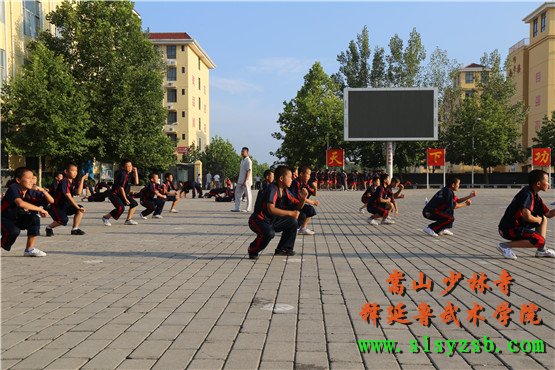 嵩山少林释延鲁武术学院学员正在认真学习少林功夫