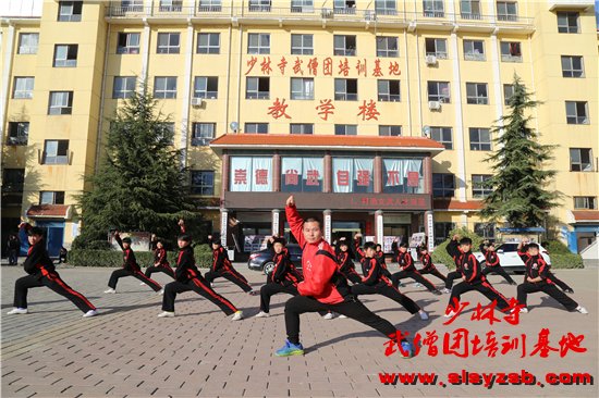  少林武校学员正在认真学习少林功夫