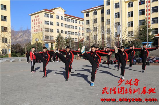 少林武校学员正在学习武术套路