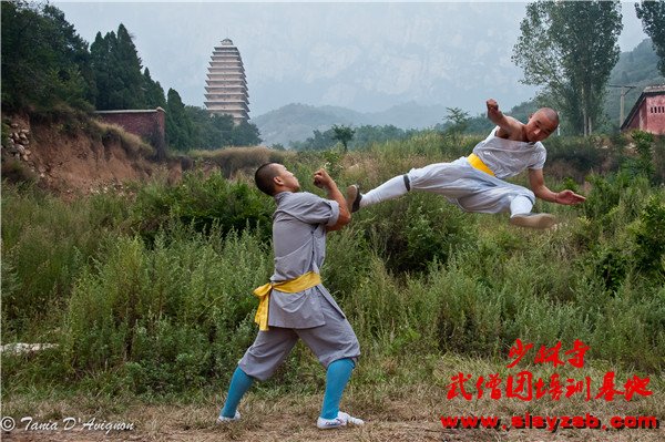 嵩山少林文武学校练习武术的学生